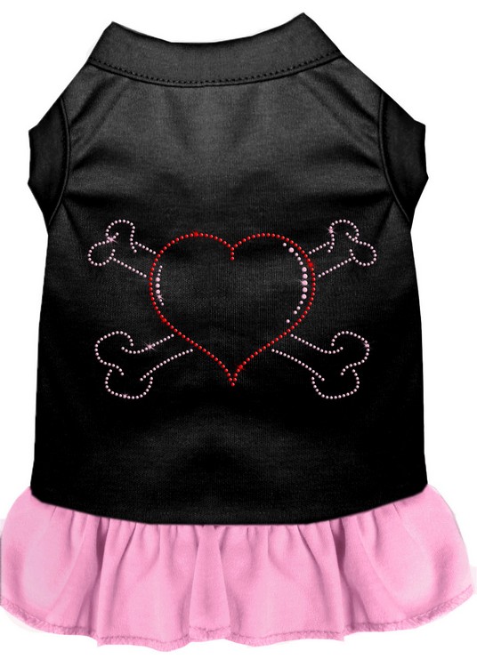 Rhinestone Heart and crossbones Dress Black with Light Pink Med